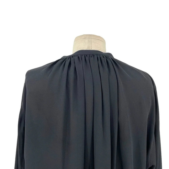 Aritzia Babaton Blouse Top Button Down Collarless Long Sleeve Satin Black Small - Picture 6 of 9